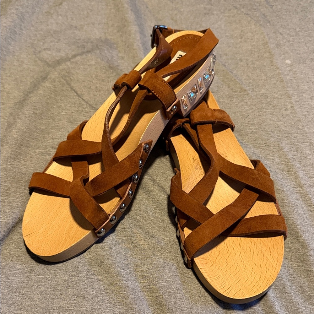 Miu Miu Brown Strappy Sandals with Studs